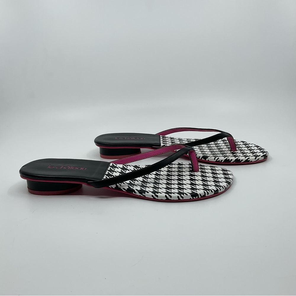 Vintage Y2K le chateau Houndstooth Heeled Thong Sandals